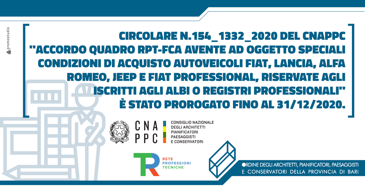 ACCORDO QUADRO RPT-FCA AVENTE AD OGGETTO SPECIALI CONDIZIONI DI ACQUISTO AUTOVEICOLI MARCHI FIAT, LANCIA, ALFA ROMEO, JEEP E FIAT PROFESSIONAL, RISERVATE AGLI ISCRITTI AGLI ALBI O REGISTRI PROFESSIONALI  AGGIORNAMENTO DICEMBRE 2020